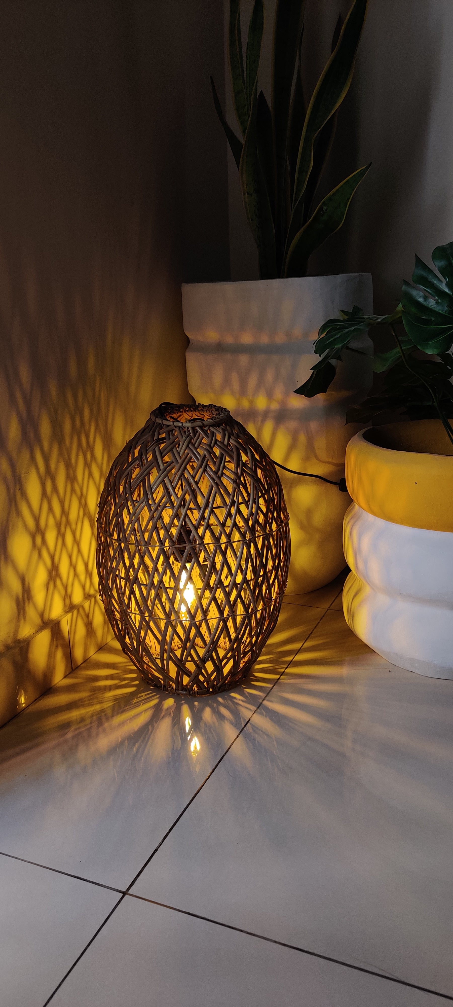 Bowl of Light - Handcrafted Cane Floor Lamp