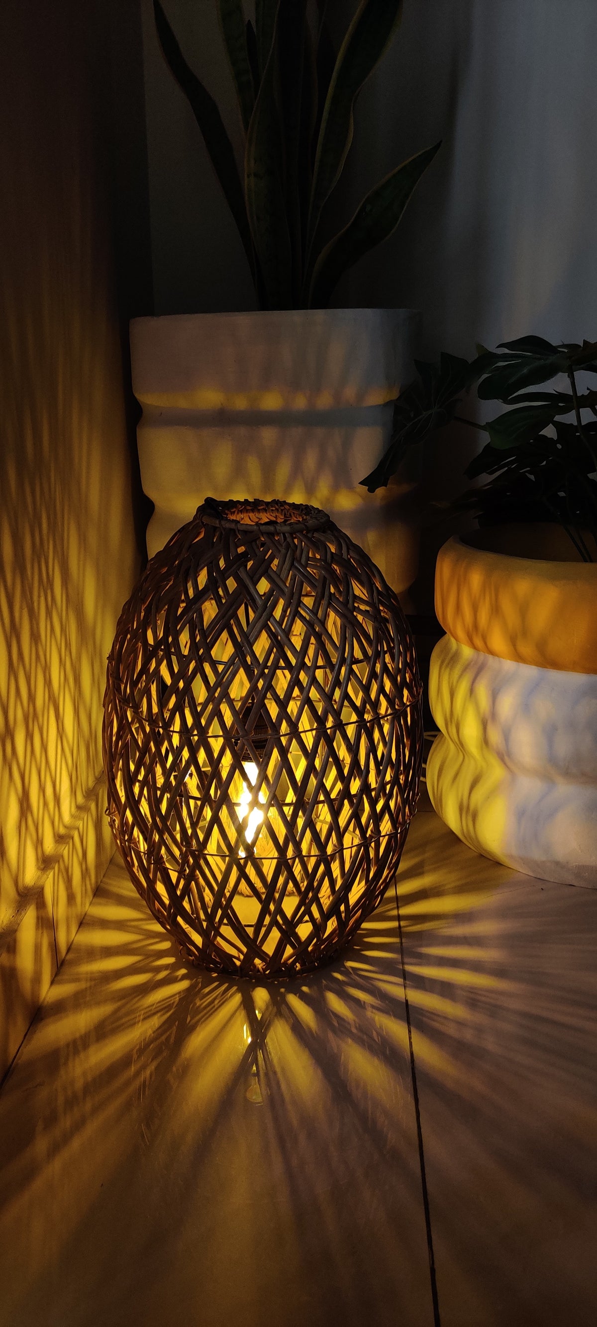 Bowl of Light - Handcrafted Cane Floor Lamp